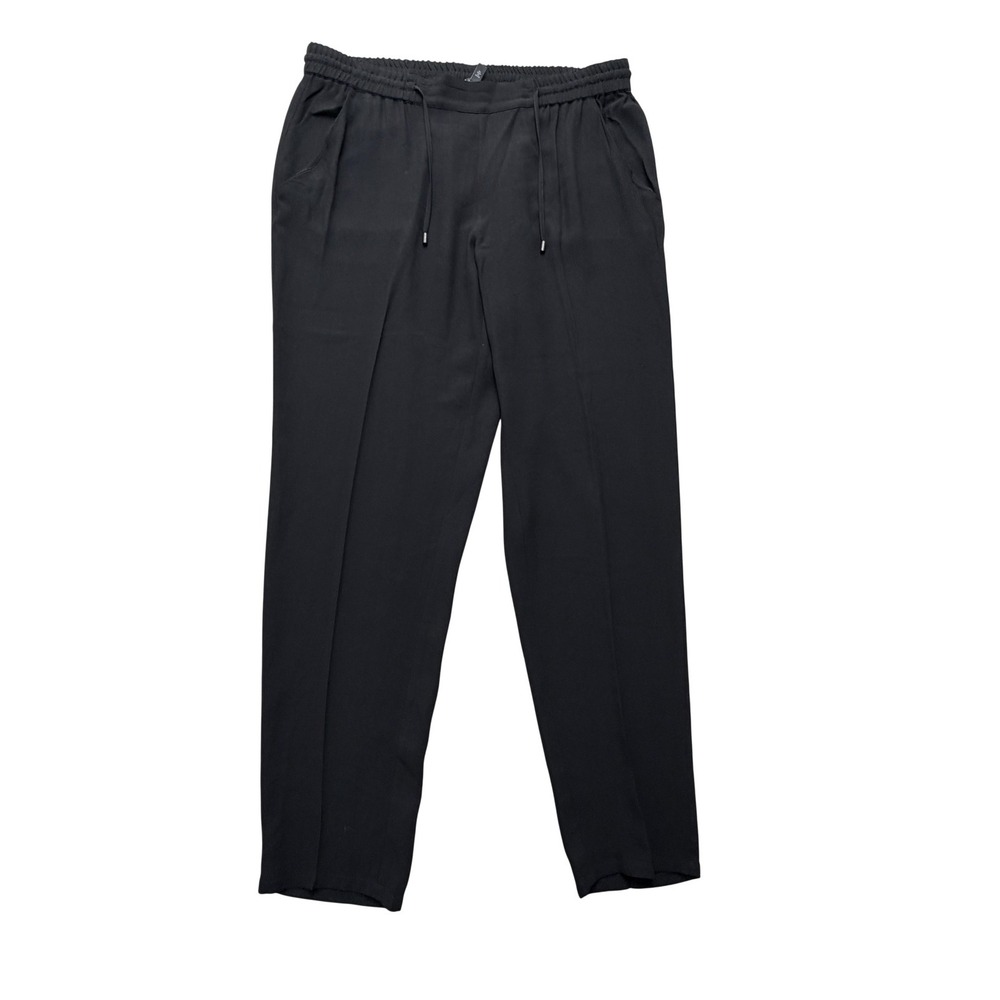 Eileen Fisher Silk Crepe Dress Pants Womens M Black Elastic Waist Tapered R16GC